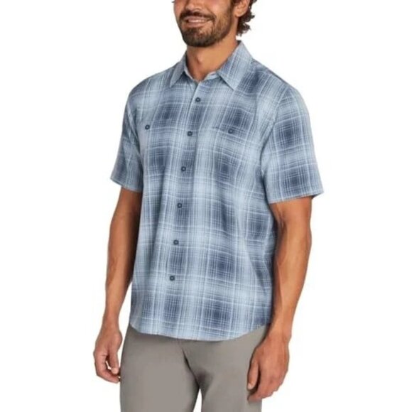 NEW Orvis Men's XL Short Sleeve Tech Shirt Blue Plaid Outdoor UPF 30 - Picture 1 of 11